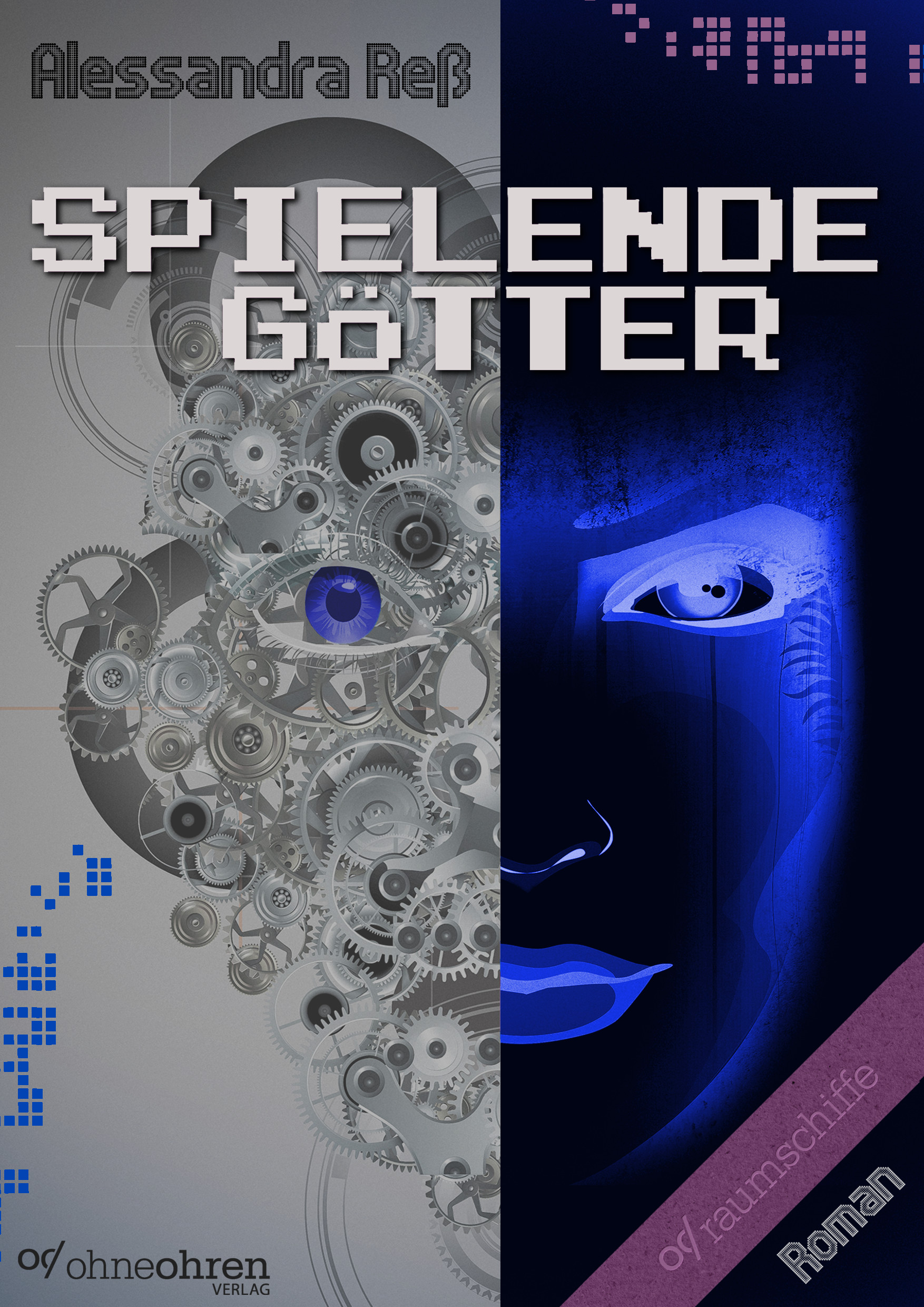 Cover zu "Spielende Göter", zeigt Gesicht und Zahnräder