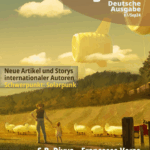 Cover Future Fiction Magazine Deutsche Ausgabe zu Solarpunk mit S. B. Divya, Francesco Verso, Alessandra Reß, Emad El.Din Aysha, Luc Diamant, Jo Koren, Olaf Lahayne