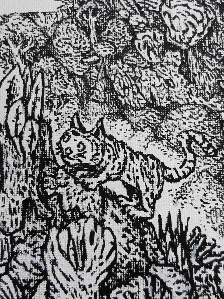 Detail aus einer Zeichnung von Johannes Steiner. Ein neugieriger Tiger o. Ä.